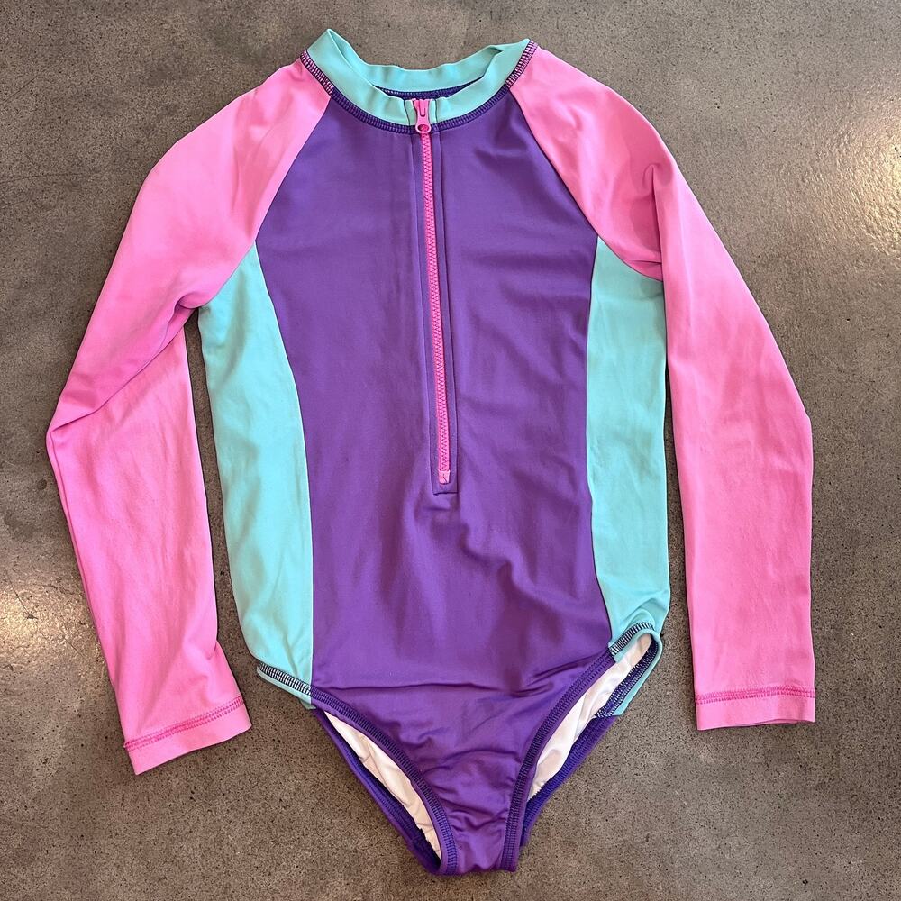 Hanna Andersson color block long sleeve swimsuit rashguard girls 6